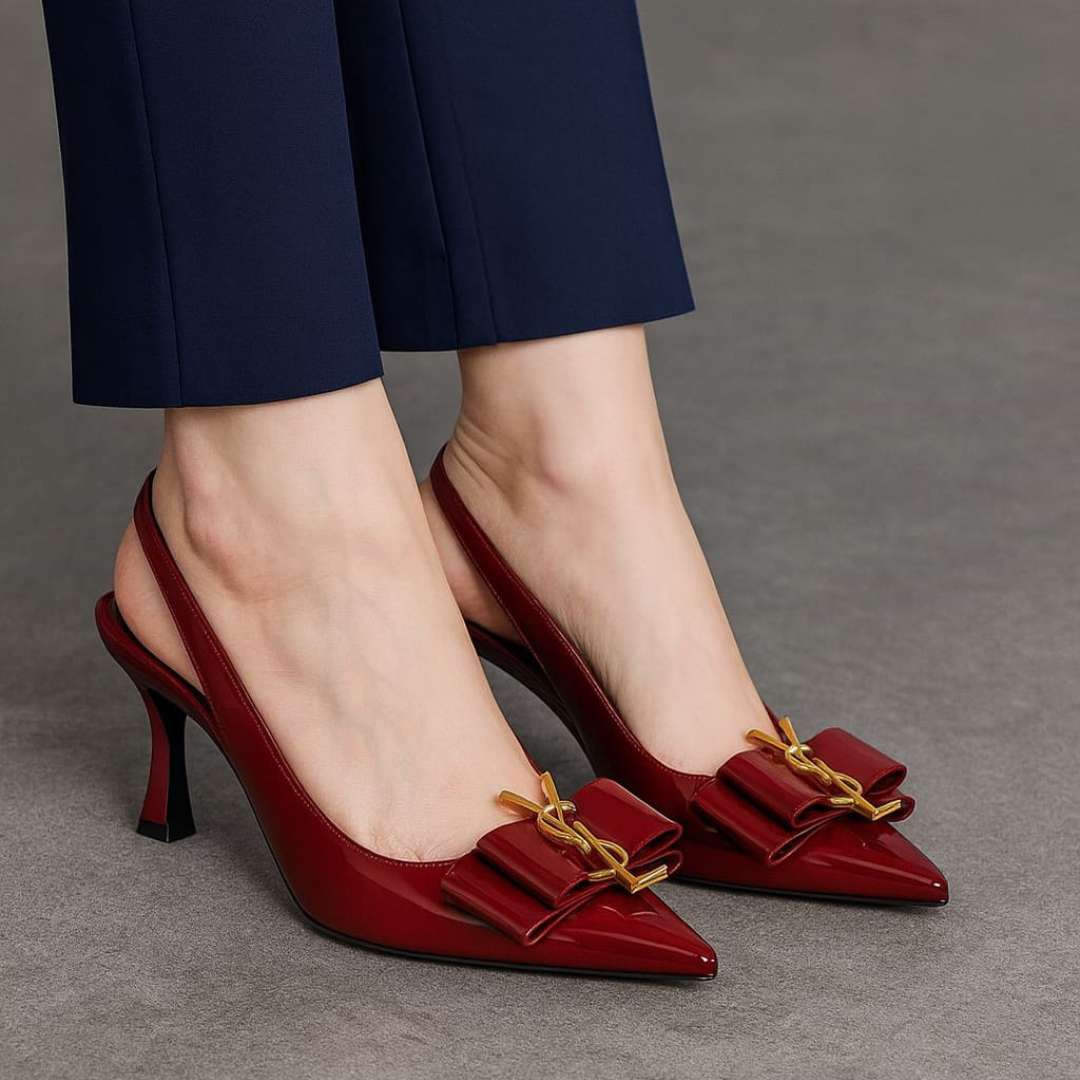 Burgundy Kitten Heel Shoes For Women – Stylish Slingback Design